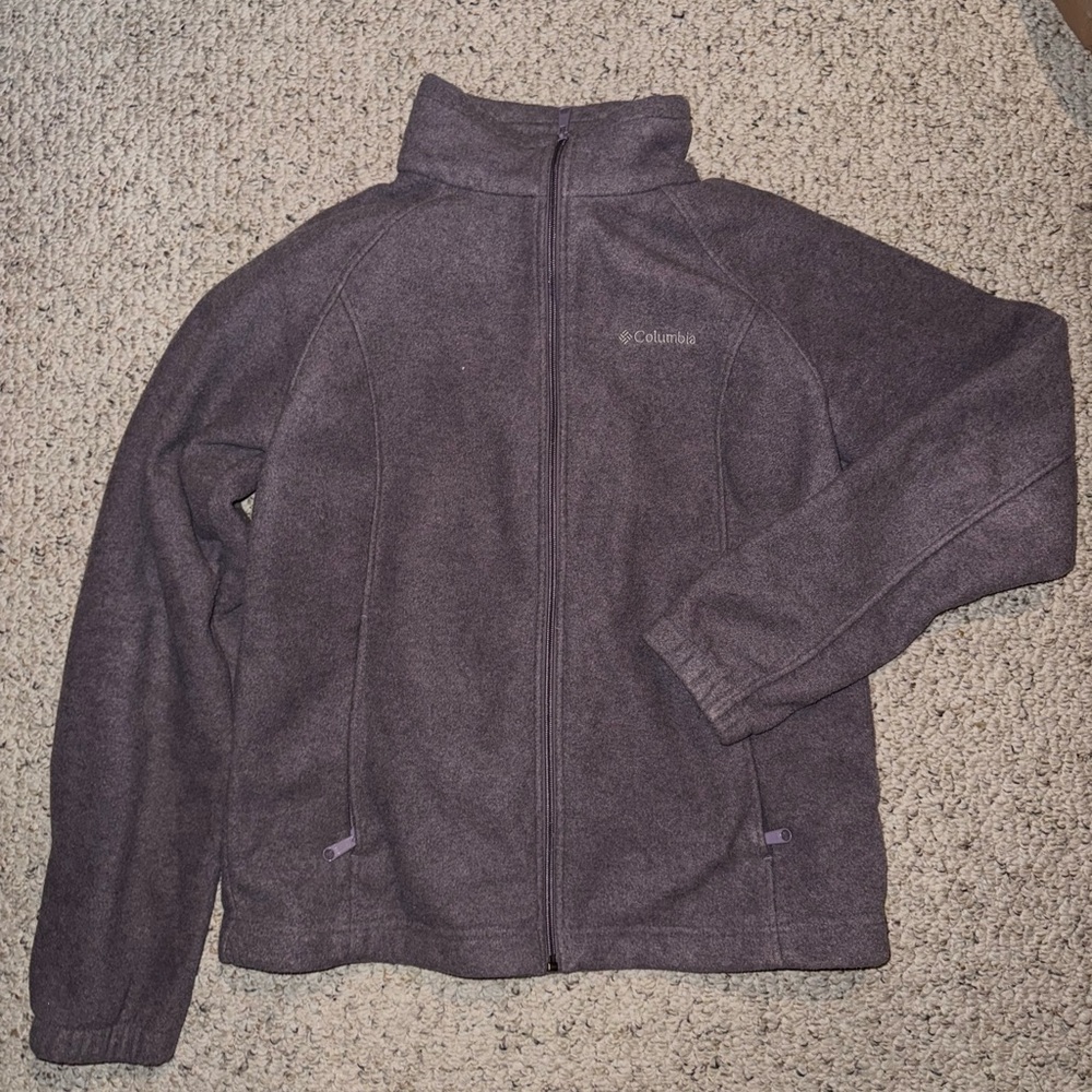 Columbia Heathered Gray Purple Fleece Jacket